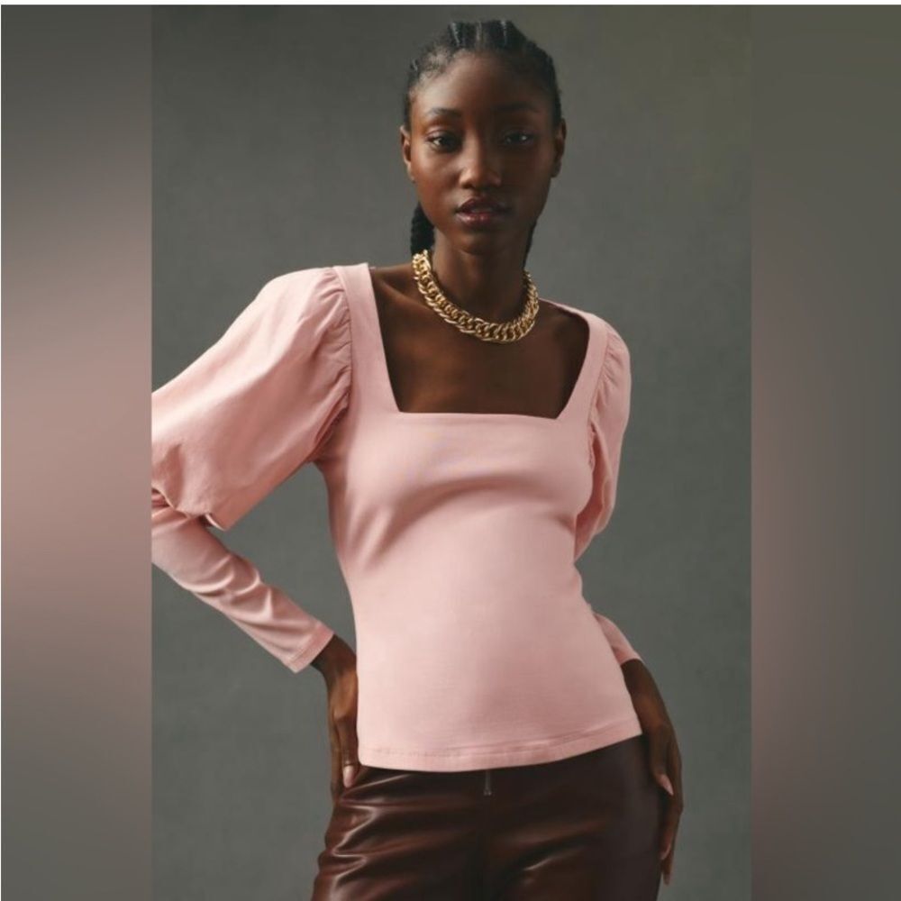 Maeve xxs by Anthropologie puff / mutton long sleeve top in pink